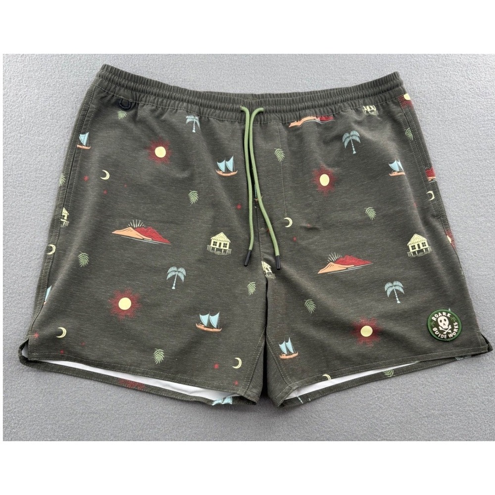 Roark Guide Works Swim Shorts Mens XL Green Tropical Hemp Surf Beach Coastal